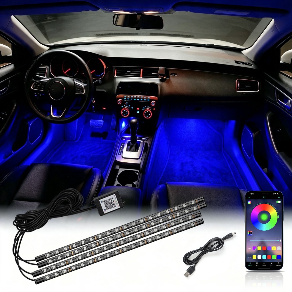 Led Ambient Interior Car Lights App Control - Multi-mode RGB Neon Car Interior Foot