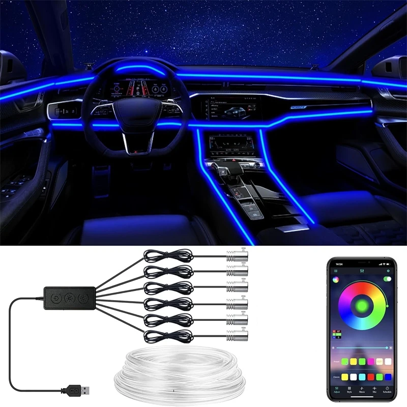 Led Ambient Interior Car Lights App Control - Flexible EL Wire Lights With App