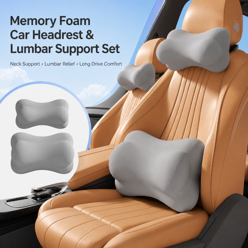 Memory Foam Car Neck Pillow Lumbar Support - Memory Foam Car Headrest Pillow Lumbar