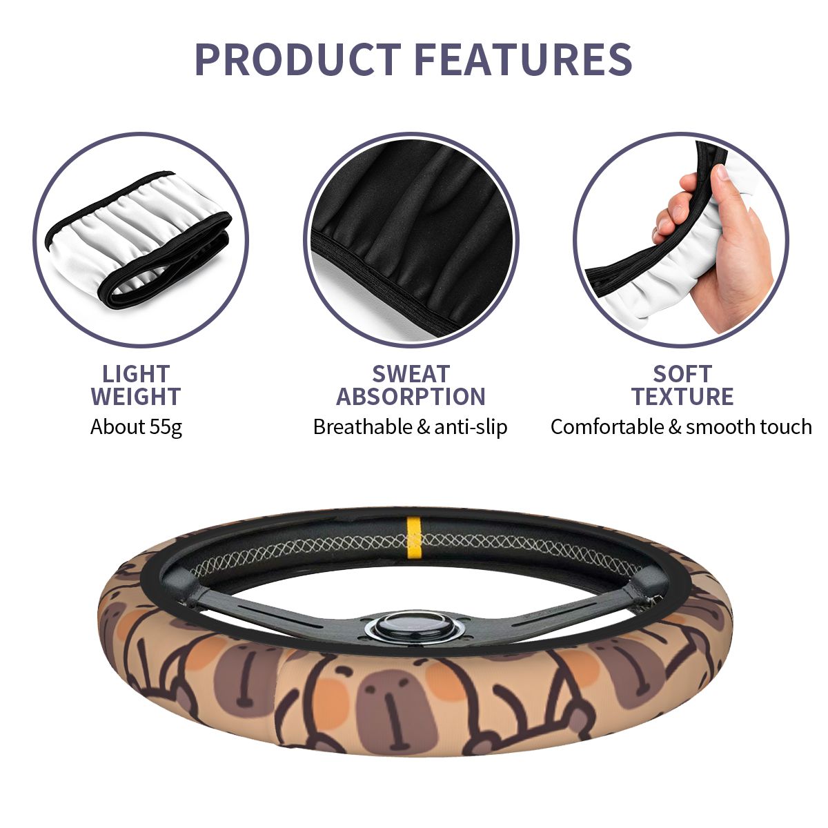 Kawaii Anime Capybara Car Stee - đánh giá và giá Car Steering Wheel Cover Anti Slip Breathable