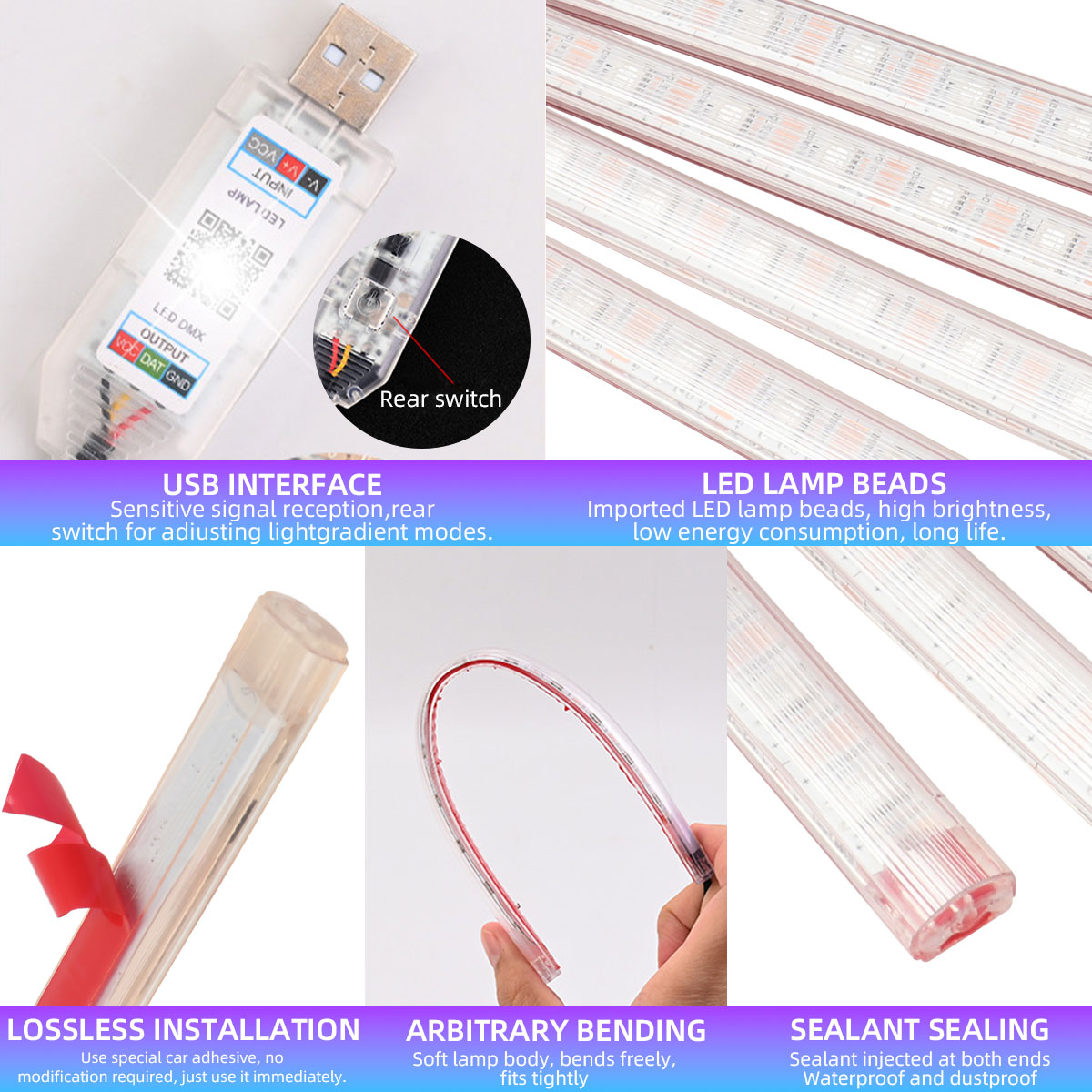 2/4in1 12/18 LED RGB Rainbow A - đánh giá và giá Led Ambient Interior Car Lights App Control