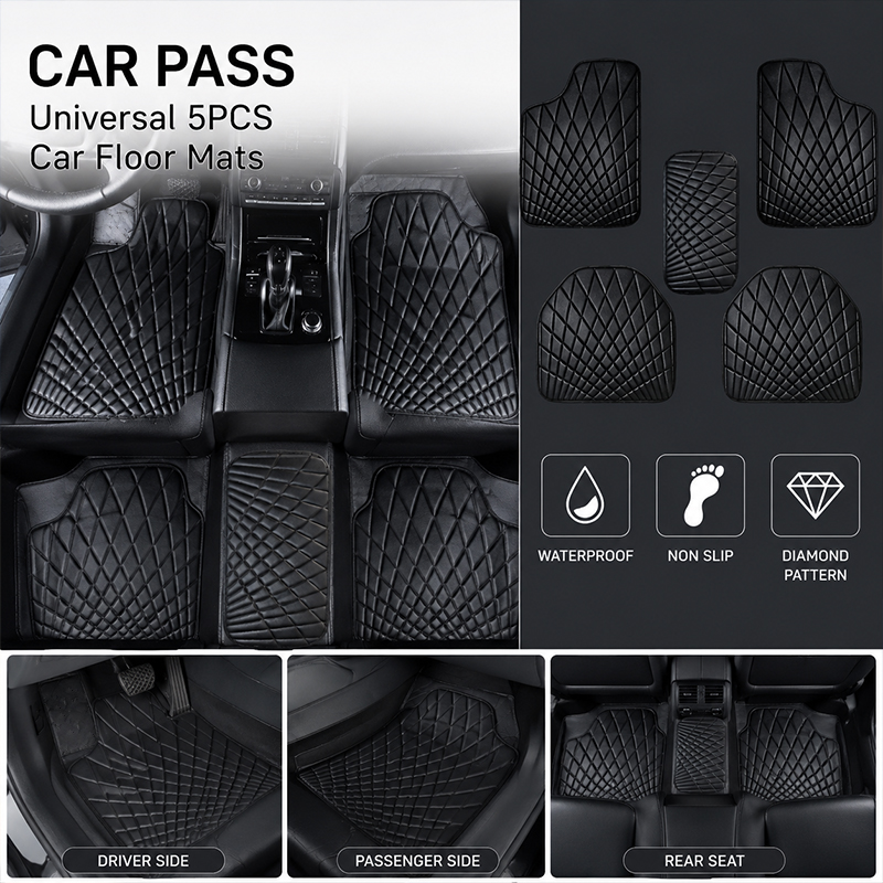 CAR PASS Universal 5PCS Leathe - đánh giá và giá Car Floor Mats Universal Waterproof Leather