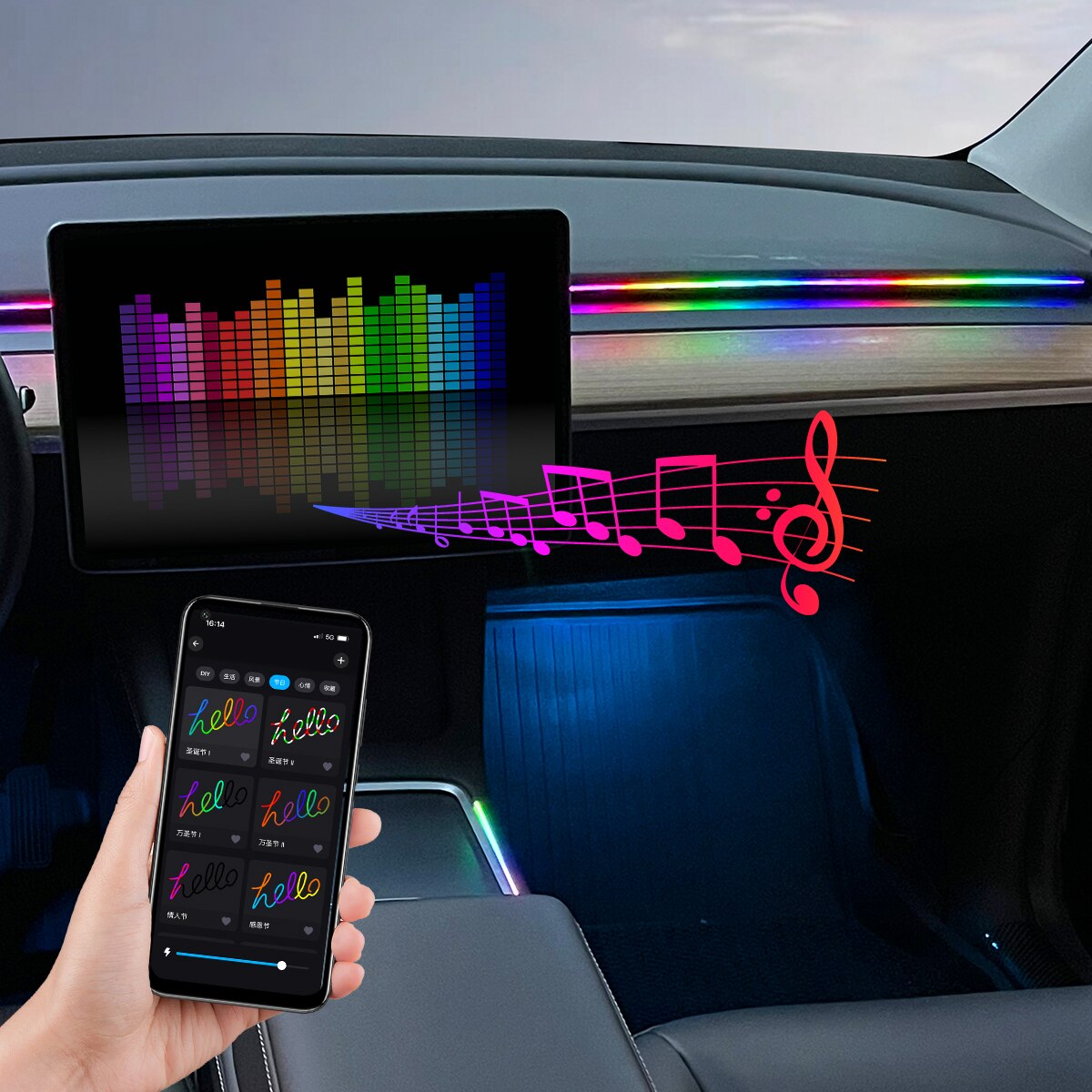 Car LED Ambient Light USB 64 C - đánh giá và giá Led Ambient Interior Car Lights App Control