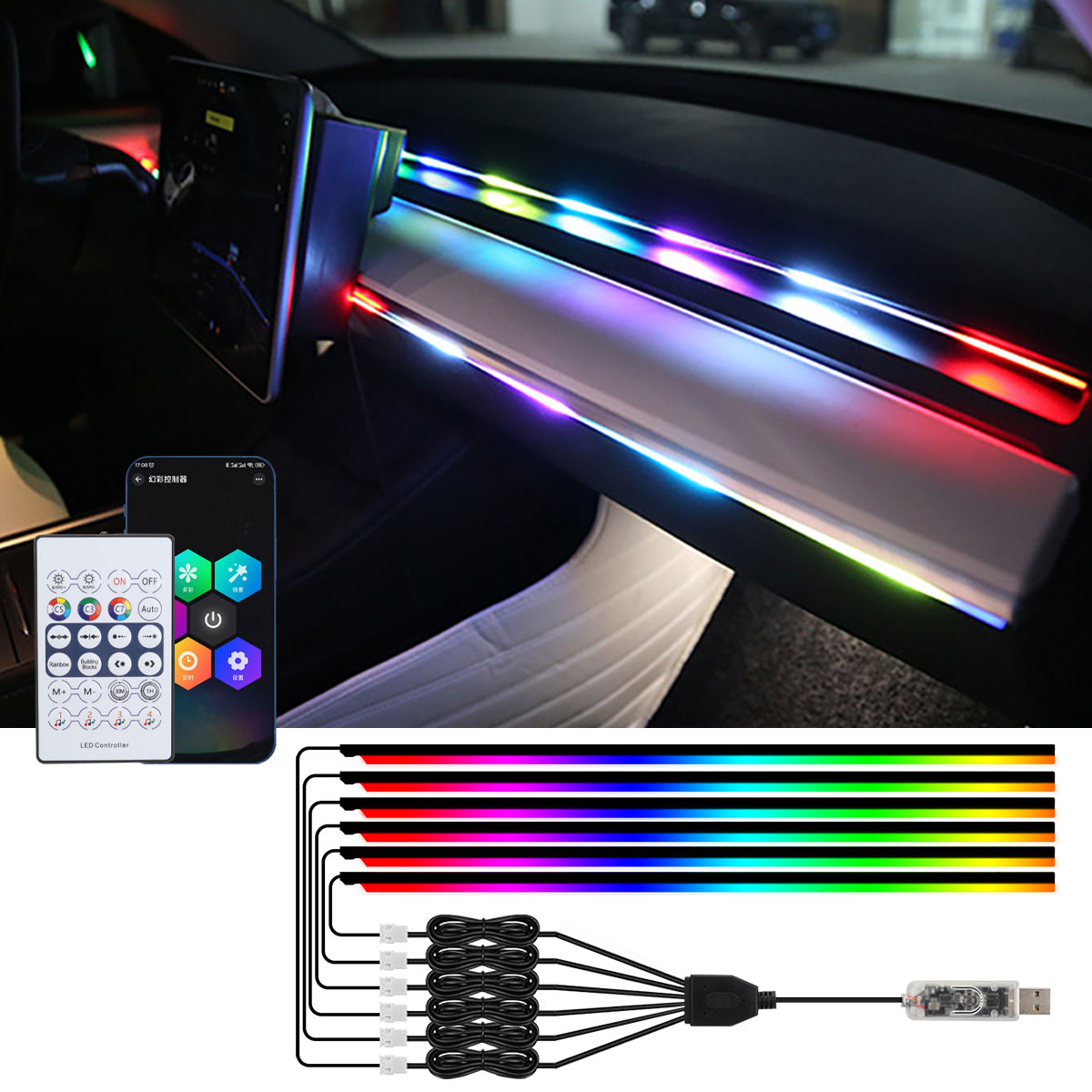 6/10 in 1 Car Led Ambient Ligh - đánh giá và giá Led Ambient Interior Car Lights App Control