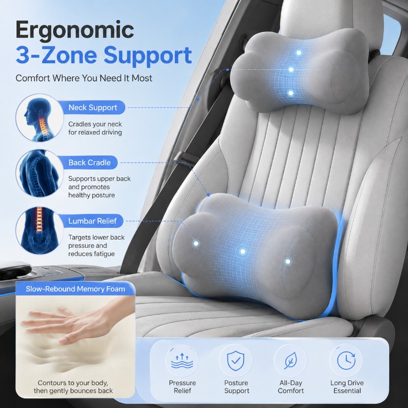 Memory Foam Car Headrest Pillo - đánh giá và giá Memory Foam Car Neck Pillow Lumbar Support